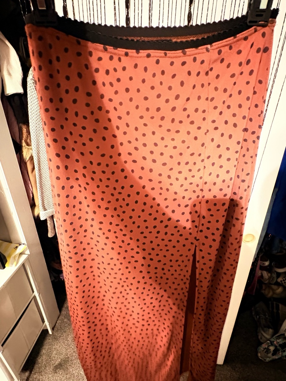 Polka Dot Maxi Skirt in Rust with Black Dots